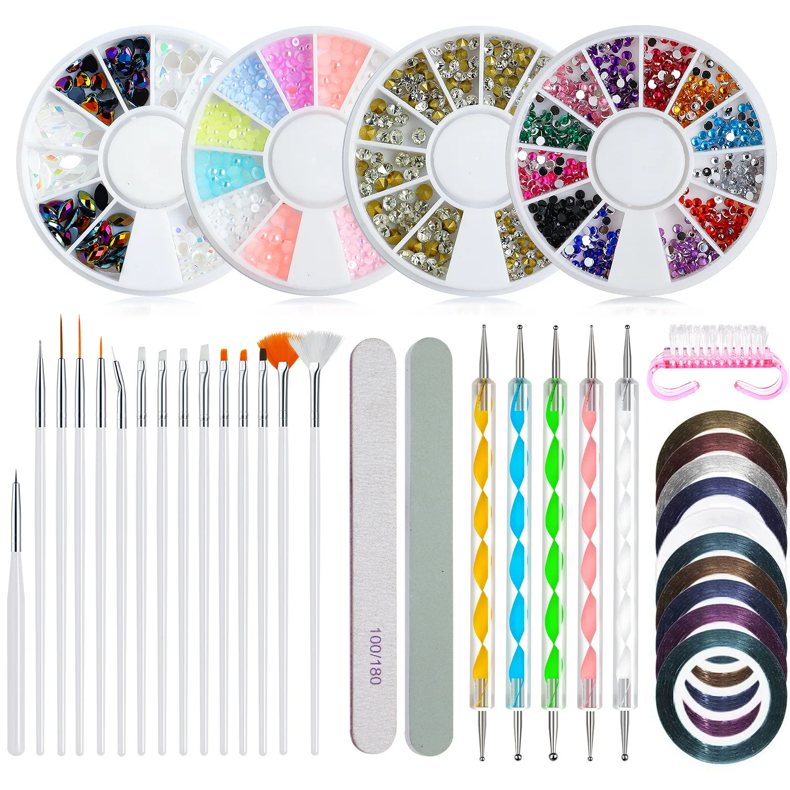 Multifunctional 37Pcs Manicure Tool Set, Nail Pen, Nail File, Nail Diamond Plate, Gold Silver Thread Ornament Tools