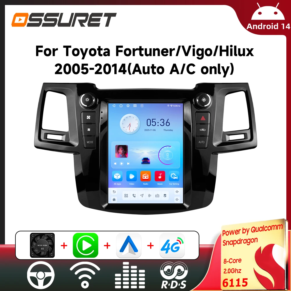 Autoradio Android per Fortuner 2005-2014 Auto Hilux Vigo Carplay Multimedia Auto 6115 8CORE Schermo Touch Verticale GPS