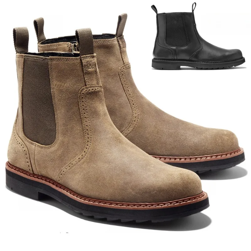 Botas de primavera y otoño para hombre, botines básicos resistentes al desgaste, de manga alta, informales, color negro, estilo Chelsea, 2023