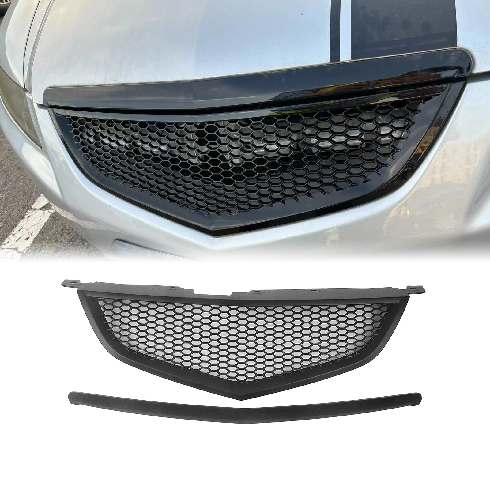 

Front Grille Racing Grill For Acura TL 2004-2006 Carbon Fiber Look/Gloss/Matte Black Honeycomb Style Upper Bumper Hood Mesh Grid