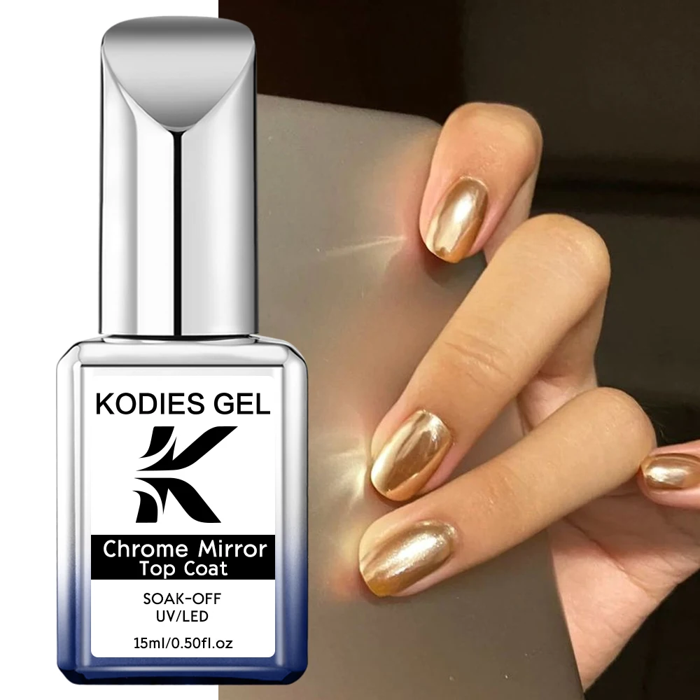 Kodies Gel Chroom Top Coat Nagel Poeder Afwerking Uv Gel Nagellak 15Ml Super Shine Topcoat Geen Veeg Semi Permanente Diy Nagels Kunst