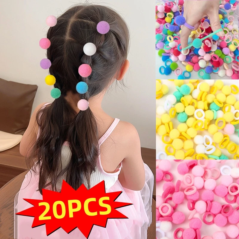

20Pcs Girls Colorful Plush Ball Elastic Hair Bands Kids Ponytail Ties Rubber Bands Headwear Hair Accessories Gift for Kids