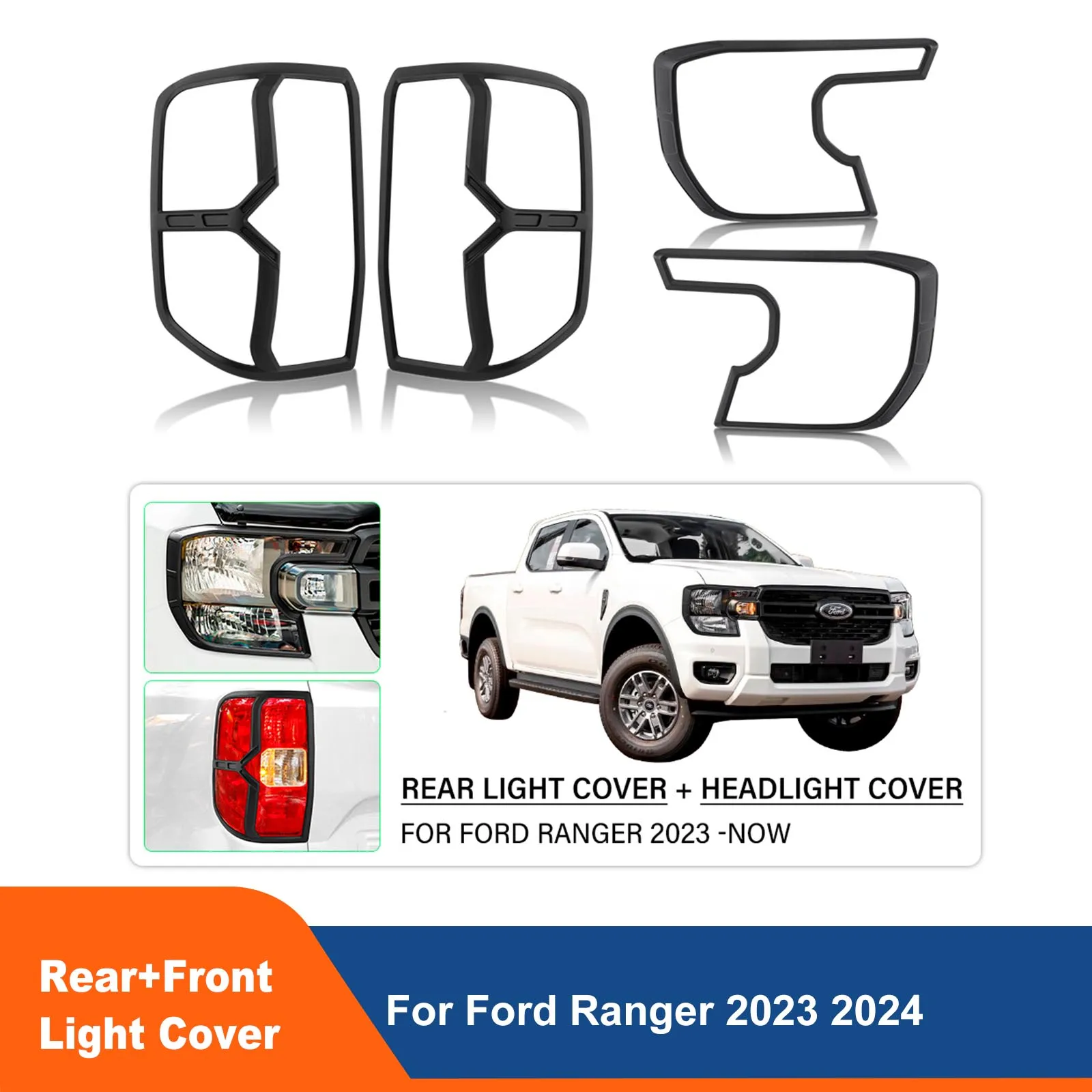 

Matte Black Tail Lights Cover Trim Guard Head Light Cover For Ford Ranger T9 2023 2024 XLS XL Next Gen Accessories