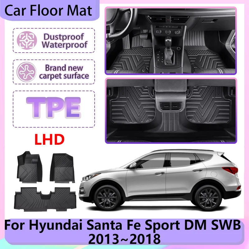 

LHD For Hyundai Santa Fe Sport DM SWB 2013~2018 2015 TPE Car Floor Mat Anti-dirty Foot Tray Liner Carpet Interior Accessories