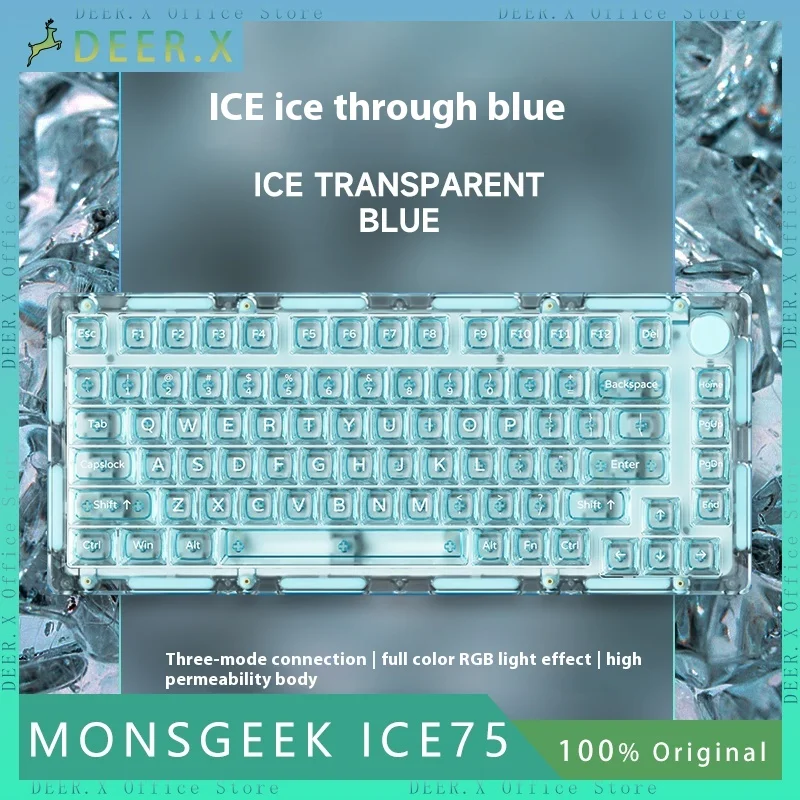 MONSGEEK ICE75 Customized Mechanical Keyboard Full Transparent 3 Mode Wireless Bluetooth Ice Cube Hot Plug Game Office Keyboard