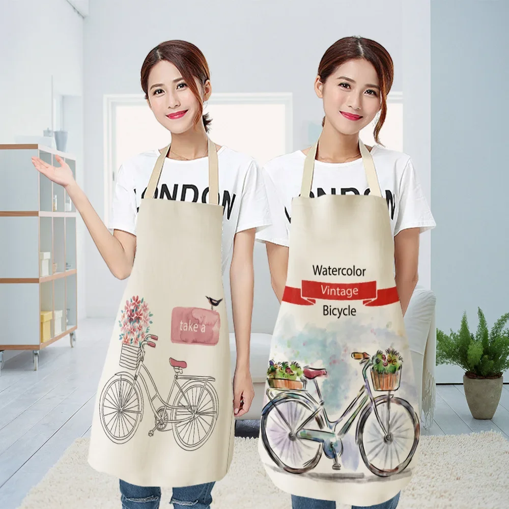 Funny Fruit Bike Pattern Kitchen Apron Women Adult Children Bib Home Cooking Barbecue Apron Cleaning Kitchen Accessories