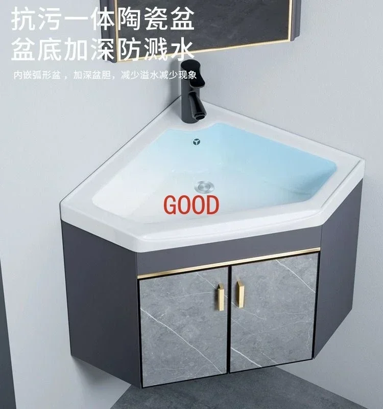 Wall-Mounted Alumimum Triangle Bathroom Cabinet Simple Modern Corner Washbasin Small Apartment Bathroom Corner Wash Basin