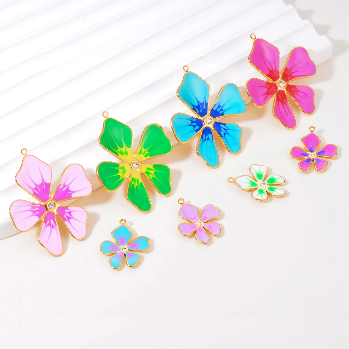 Wholesale 5pcs/lot Flower Charms Stainless Steel Enamel Colorful Pendant For DIY Necklaces Earrings Jewelry Making Accessories