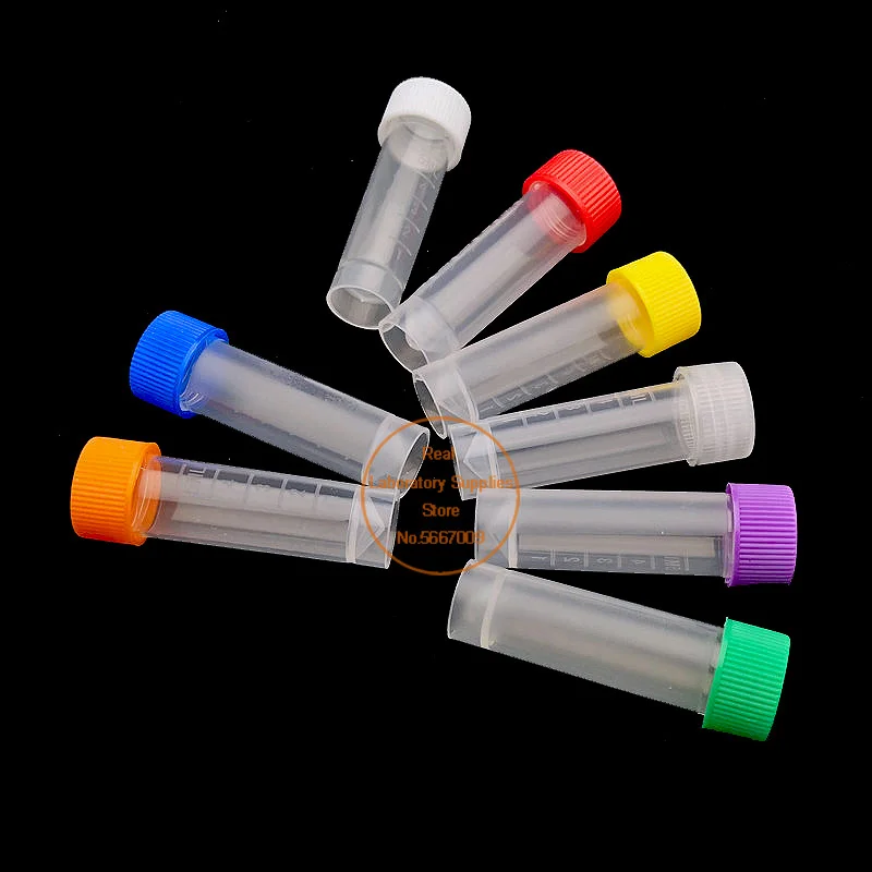 50 adet 100 adet 200 adet 300 adet 500 adet 5ml Cryovial plastik Test tüpleri Cryo flakon donma tüp conta ile