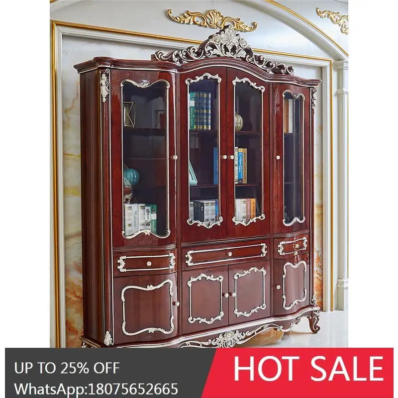 HLZ European Wine Cabinet Living Room Full Solid Wood Carved American Neoclassical Four-Door Luxury Storage Display Cabinet