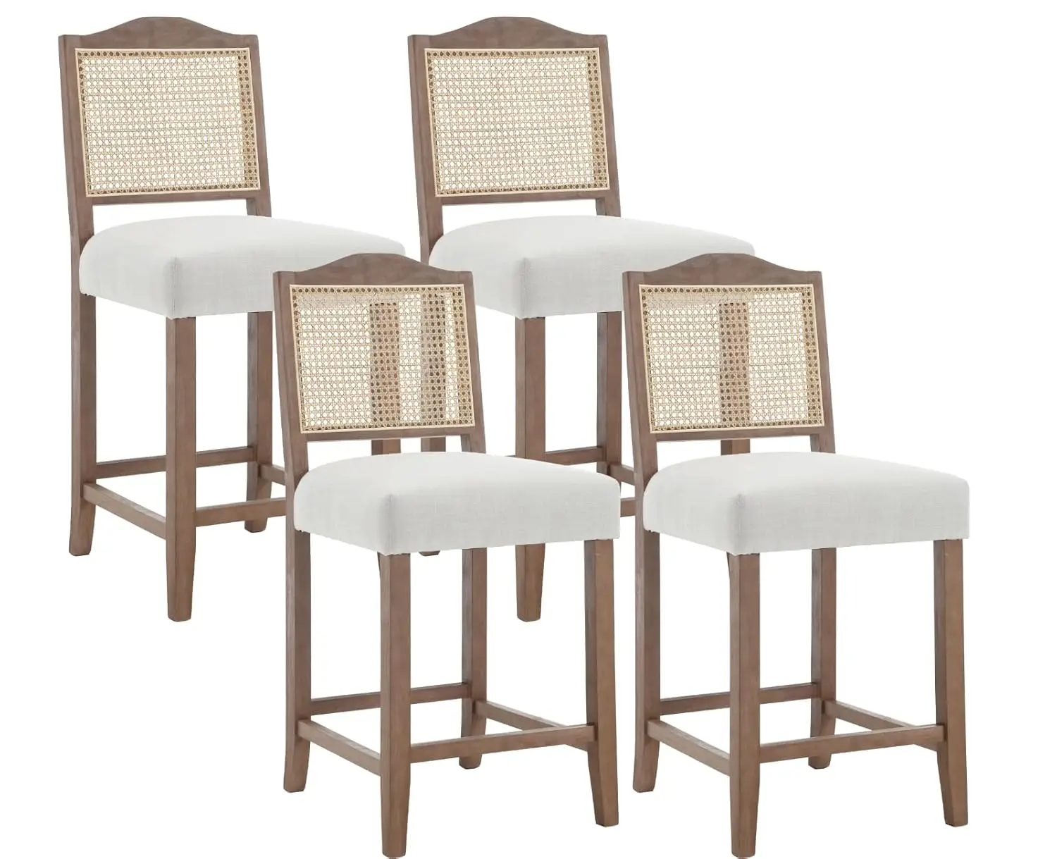 

Rattan Counter Height Bar Stools Set Of 4 Farmhouse Barstools With Cane Back Wooden High Bar Chairs Upholstered, Customized