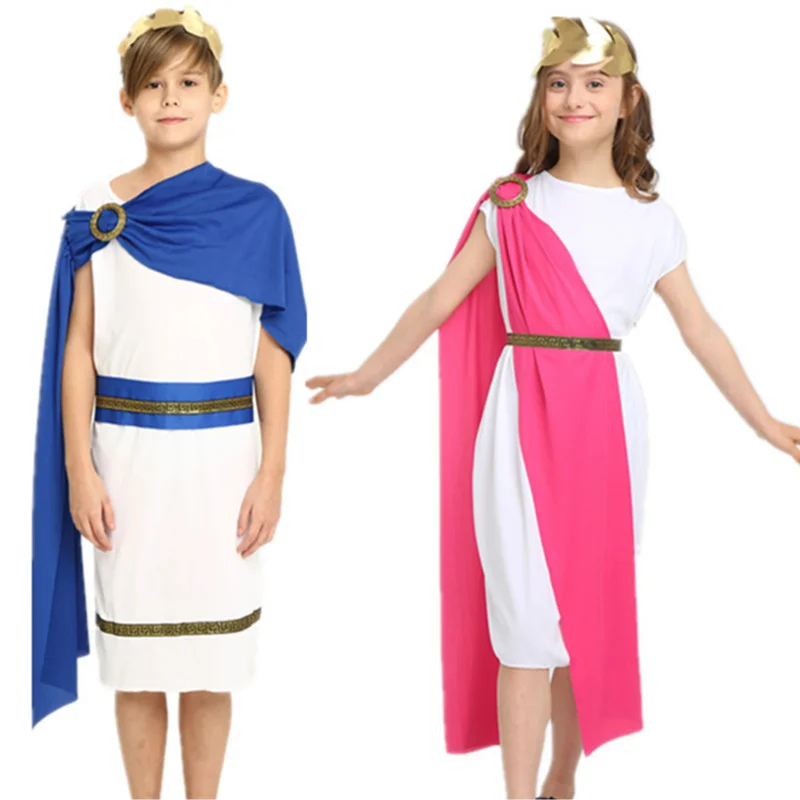 Greek Toga Costume for Boys Girls Kids Ancient Greece Prince/Princess Cosplay Fancy Outfit Mythos Grecian Rome Toga Dress Up