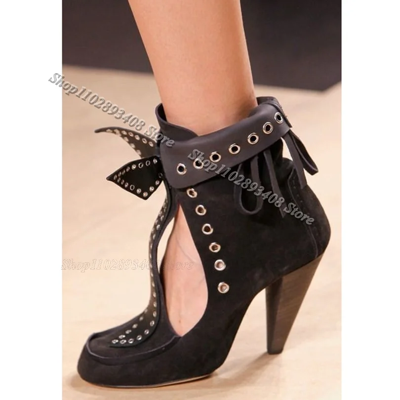 

Black Cone Heels Flock Pumps Round Toe Solid Lace up British Style Design for Women Dress Party Shoes 2024 Zapatos Para Mujere