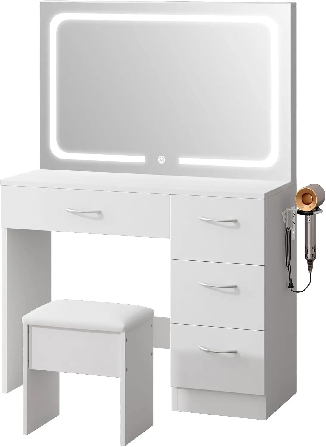Vanity Desk Set Stool Full Width LED Mirror White 35 4 Inch