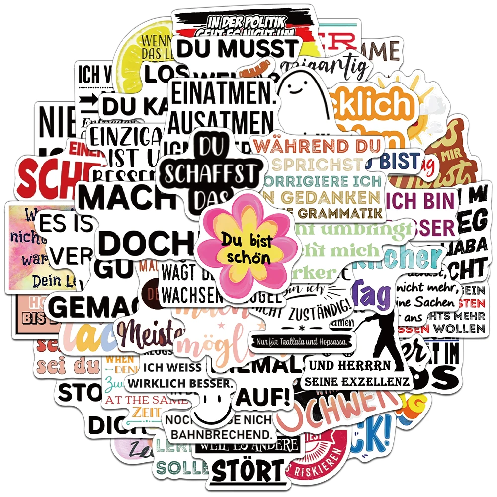 50 قطعة من ملصقات اقتباسات ملهمة ألمانية إبداعية لتزيين خوذة جراب هاتف ذاتي الصنع ملصقات شخصية لكوب الماء #1