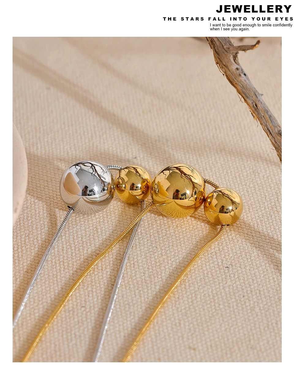 Yhpup Halskette mit rundem Kugelperlen-Anhänger aus Edelstahl, modisch, wasserdicht, Metall, täglich, goldfarben, trendiger Schmuck für Frauen, Geschenk – Detail 12