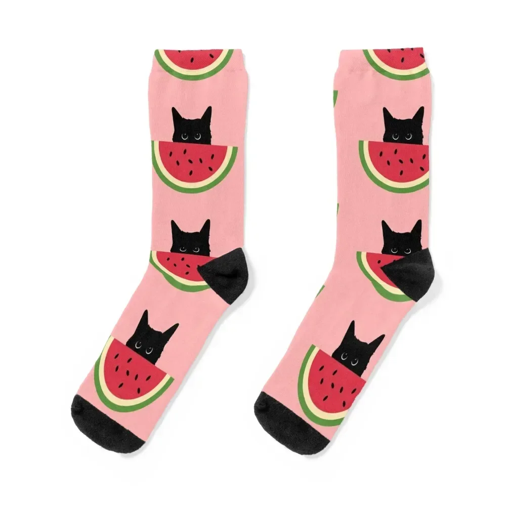 

Cat Loves Watermelon Socks gifts hiphop gym Hiking boots Women Socks Men's