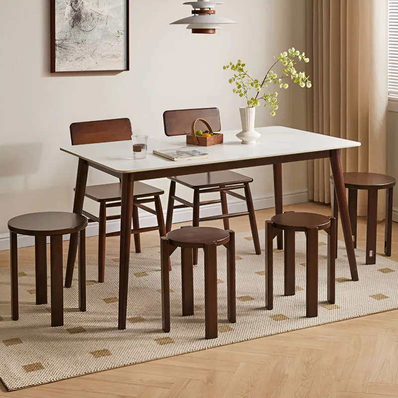 4pcs Foldable Stool Household Solid Wood Stackable Round Stools New Chinese Style Living Room Low Stools Bedroom Dressing Stool