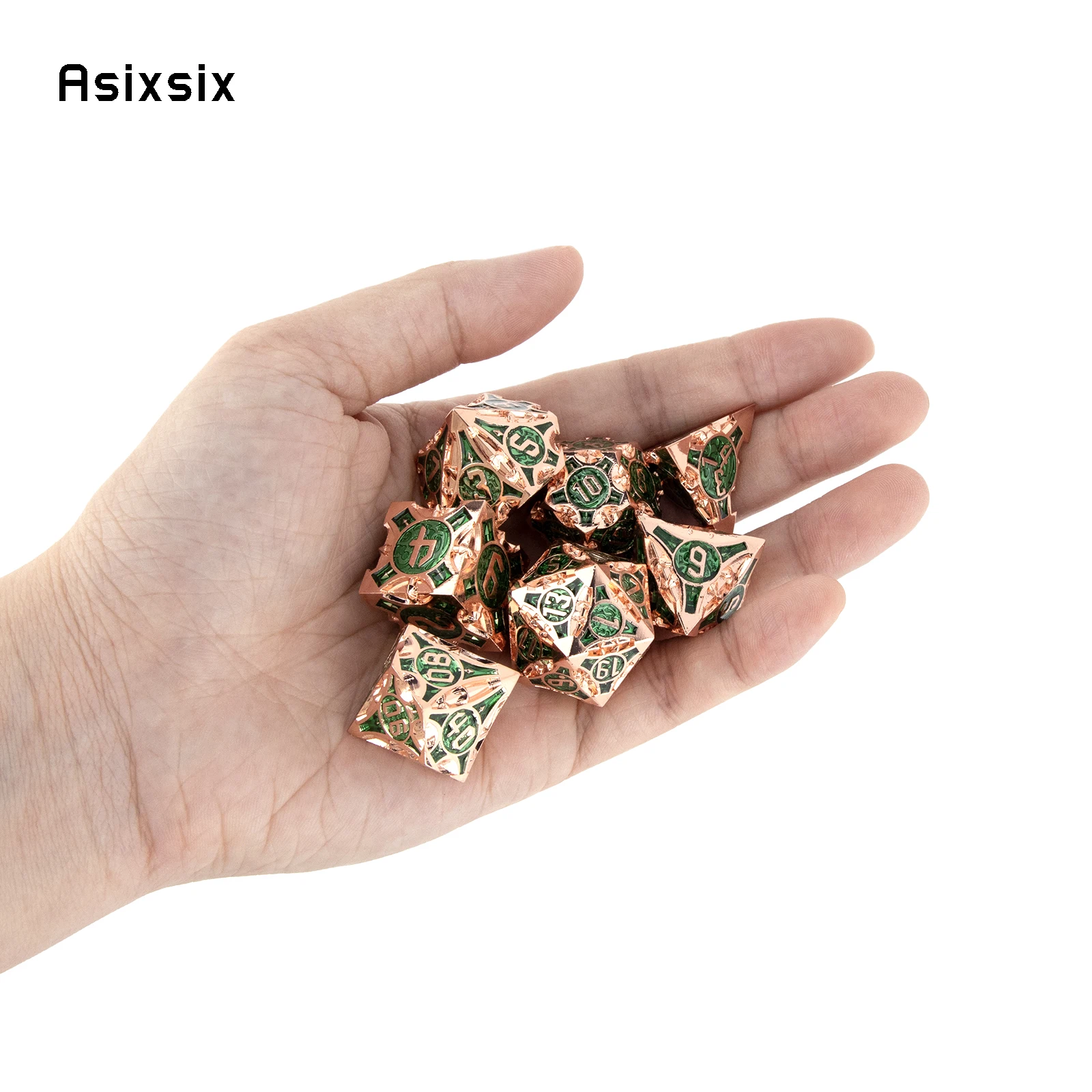 7 Pcs Golden Green Metal Dice Solid Metal Polyhedral Dice Set Suitable for Role-Playing RPG    Board Game Card Game