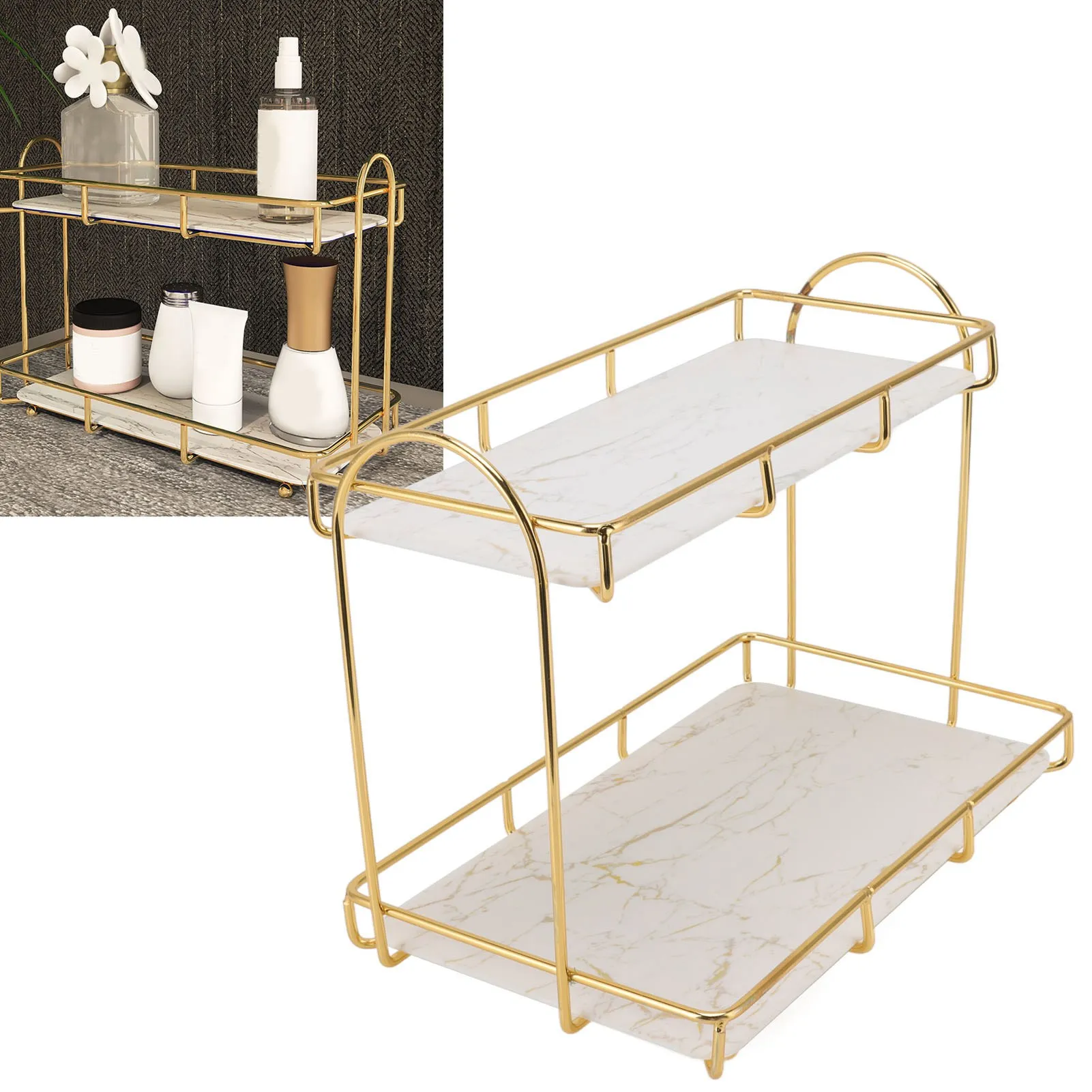 Bathroom Shelf Gold White 2 Tier Shampoo Storage Rack Anti Slip Makeup Shelf Shower Corner Shelves Bathroom Organizer Accessory