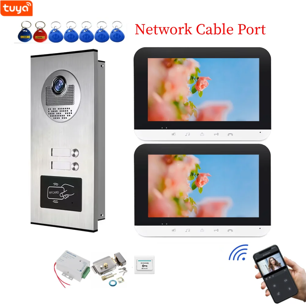 

Tuya Wi-Fi видеодомофон для 2 ~ 6 единиц квартирный сетевой кабель порт видео дверной звонок RFID разблокировка строительная камера дверной телефонная система
