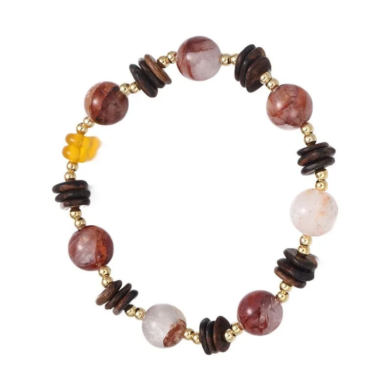 Yellow Agate Nanhong Wood Bead Zen Bracelet Unique Design Hand Jewelry 2026 Lucky Gifts