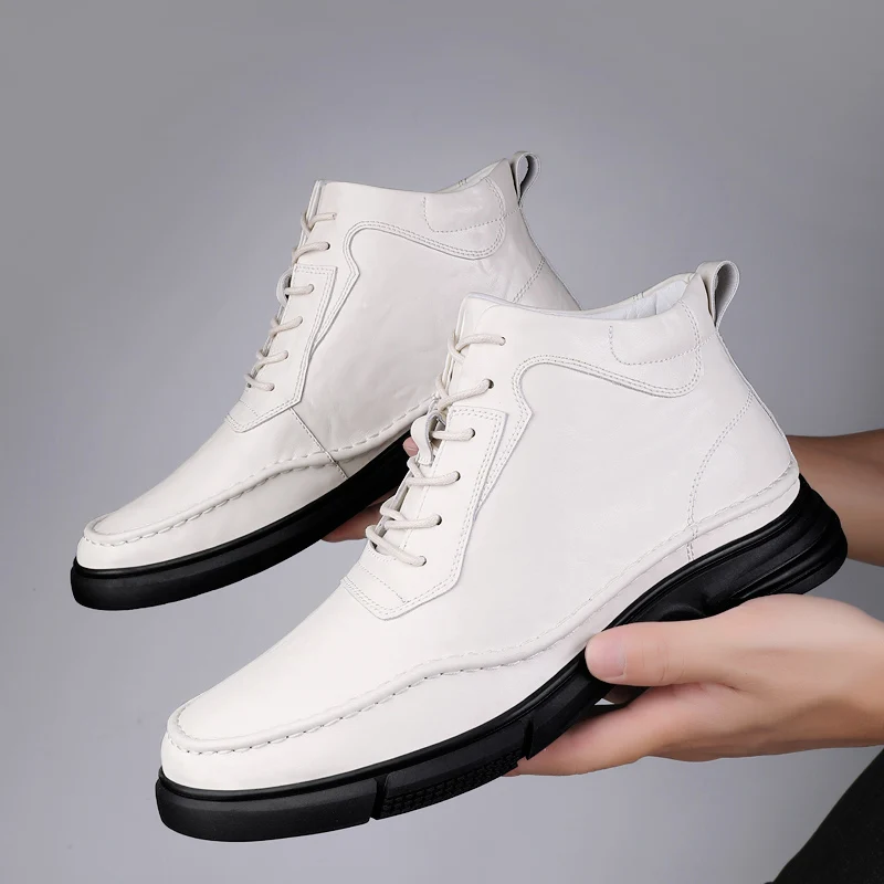 

Warm Men High Top Casual Boots for Autumn Winter with Thick Soles Increased Height Simple High-end Business Fashion Boots