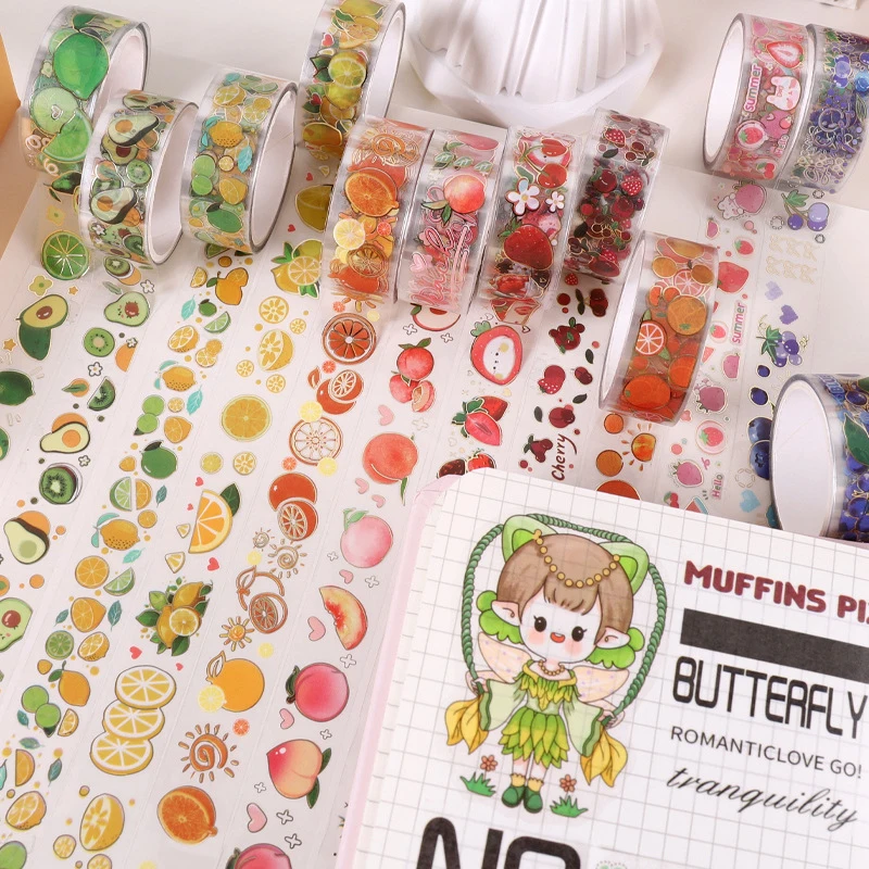 

12 rolls - Colorful Fruit PET Handbook Tape with Bottom Paper, Beautiful Pattern Tape, DIY Scrapbook, Handmade Art Production