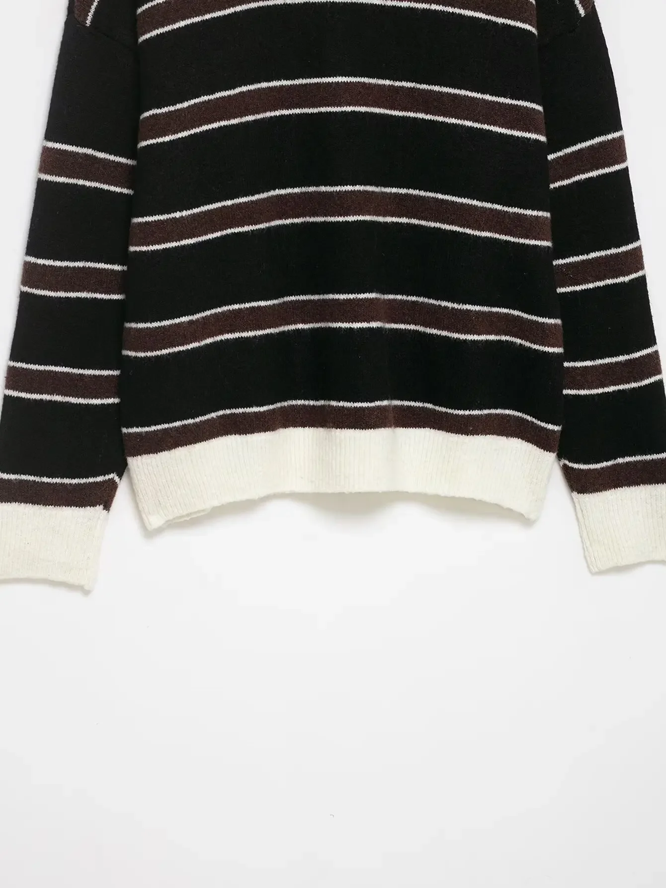 Bild 7: Neuer Modischer Damen Vielseitiger Einfacher Stil Gestreifter POLO-Kragen Strickpullover Street-Trend Basic Locker Sitzender Langarm-Pullover