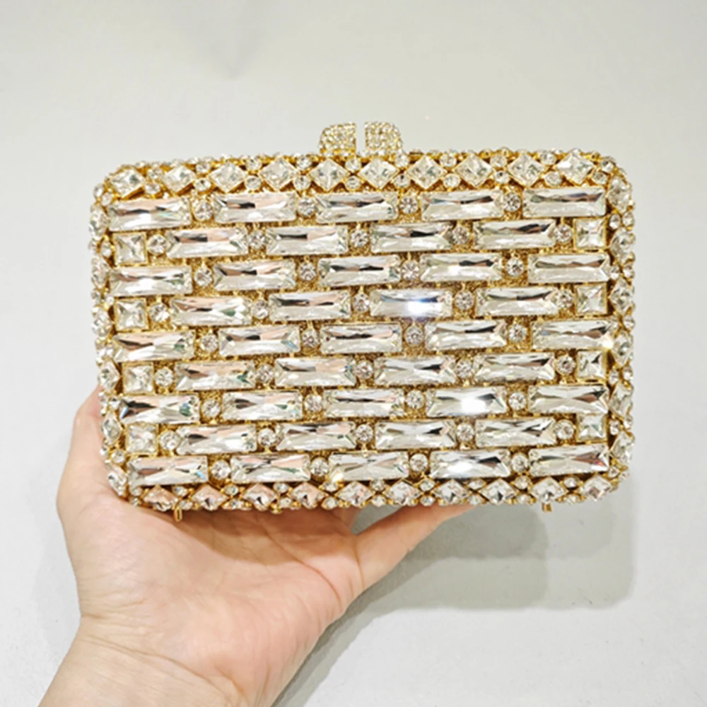 New White Glass Diamond Evening Bag Wedding Bridal Clutches Designer Luxury For Girls Crystal Rhinestone Dinner Banquet Purses