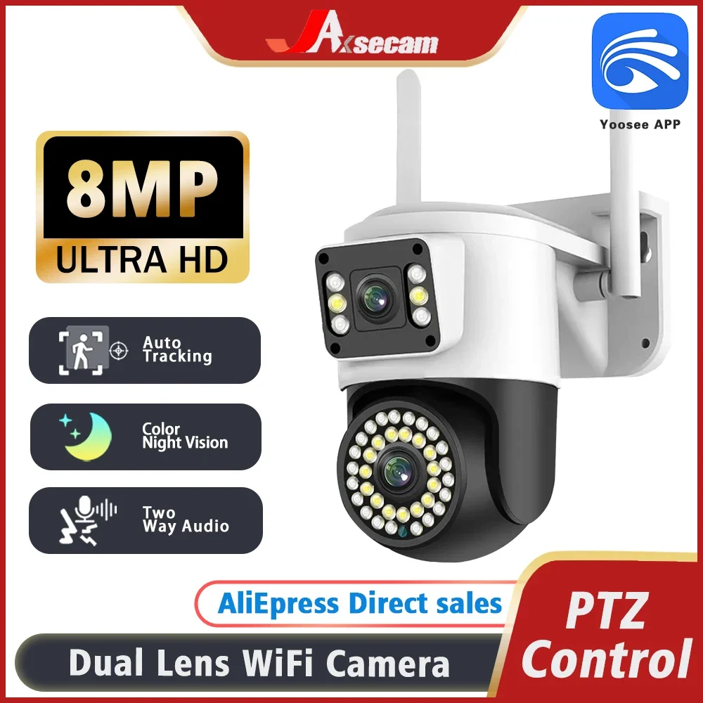 

8MP 4K HD IP Camera Outdoor WiFi Dual LensDual Screen PTZ Camera 4MP Auto Tracking CCTV Security Video Surveillance YOOSEE APP