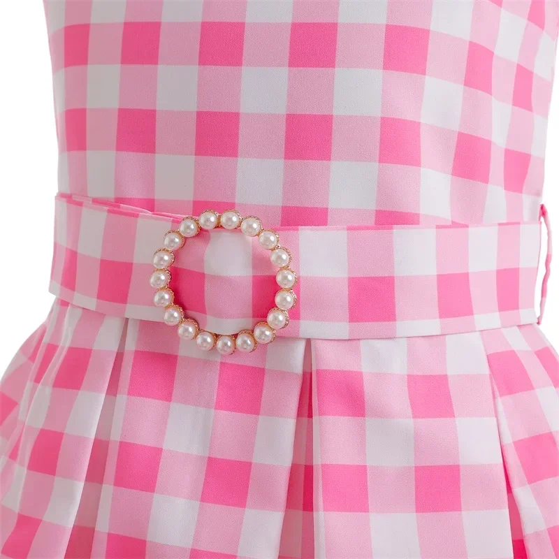 Girls Movie Barbi Princess Tutu Dress Outfit Pink Plaid Barbi Costume for Kids Halloween Birthday Party Tulle Dresses Clothes