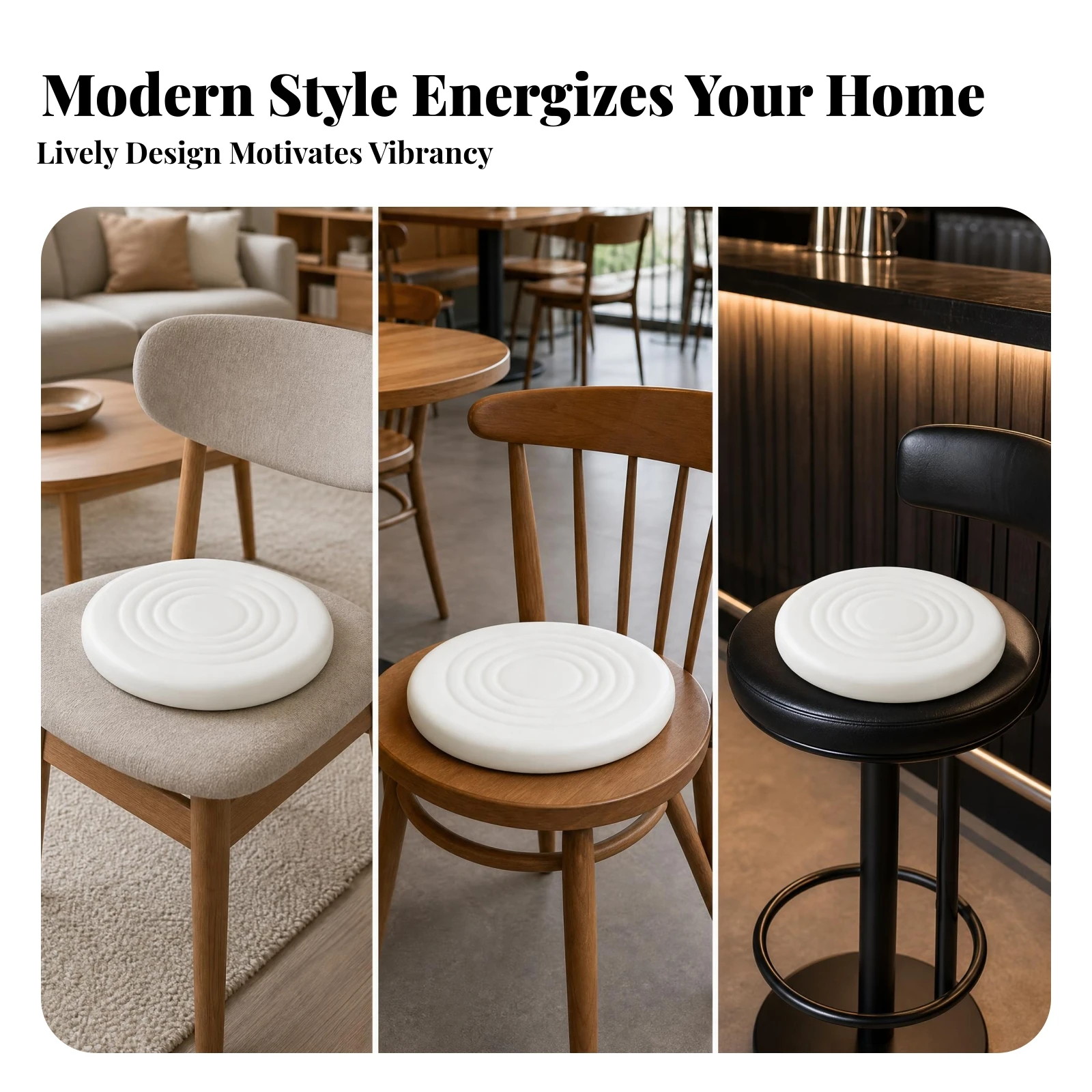 Round Stool Cushion PU-Covered Stool Seat Pad Round Chair Seat Pad Concentric Ring Home Seating Layered Design