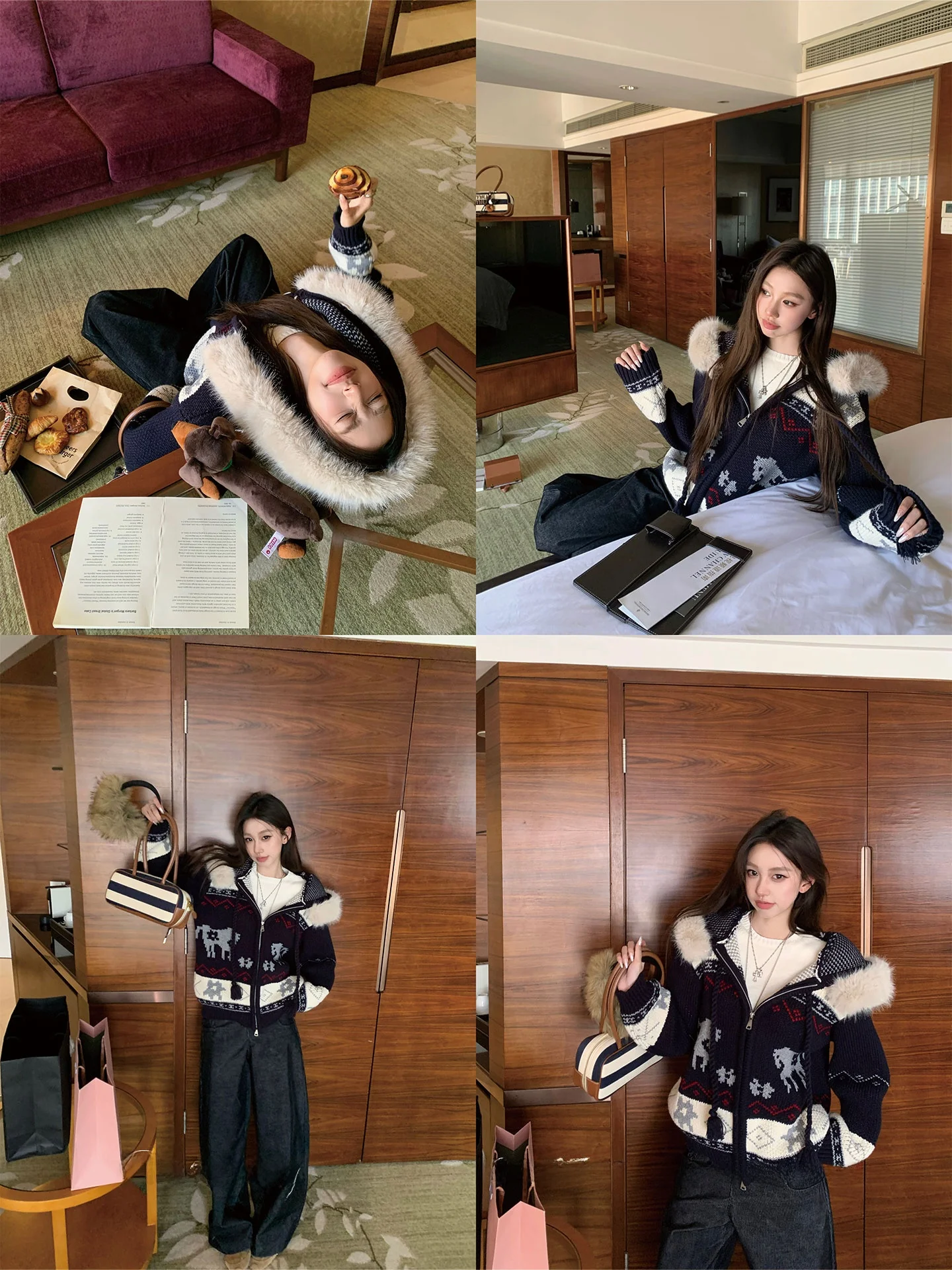 

Loose Knitted Hat Sweater Outerwear Fair Isle Patterned Korean Sle Women's Casual Faion Autumn Winter Cardigan Coat