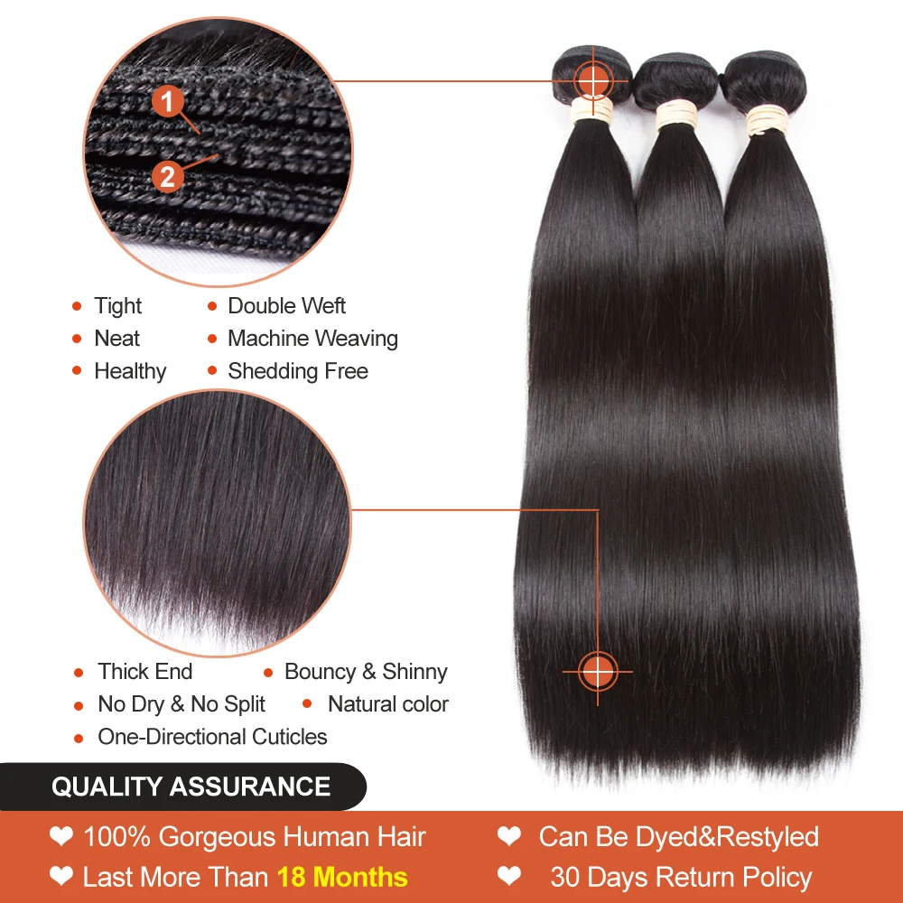 Brazilian Hair Weave Bundles Straight Human Hair Bundles10-40Inch Natural Color Remy Human Hair Extensions Straight Hair Bundles