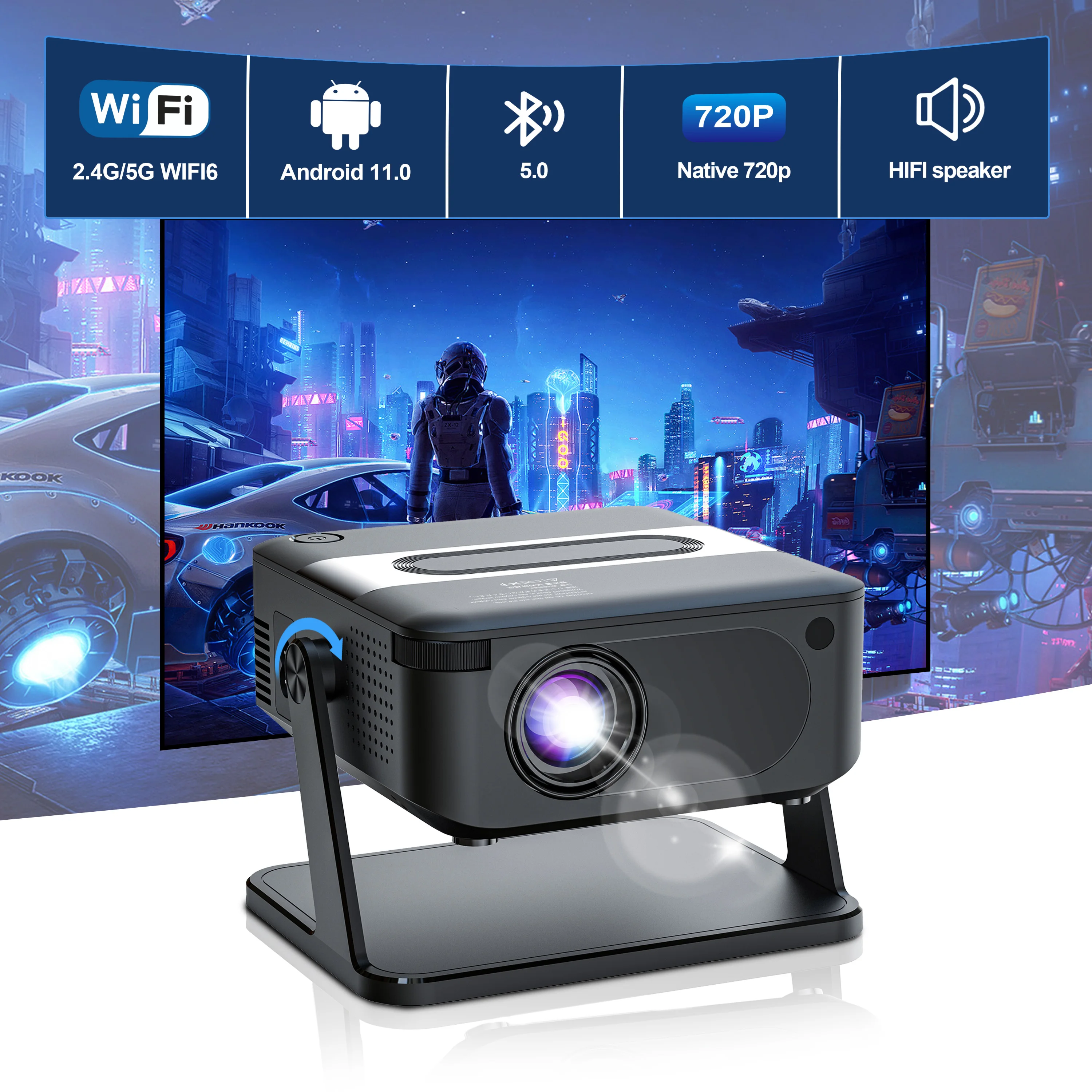 

Salange HA109 Mini Projector Android11 WiFi6 BT5.0 280 ANSI 720P Smart Home Theater tv Smartphone for 1080P 4K Video Home Cinema