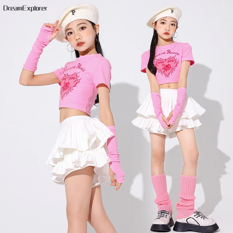 Hiphop Kids Zoete Crop Top Street Dance Gelaagde Rokken Meisjes Streetwear Kinderen Jazz Cheerleader Kostuums Podium Kleding Sets