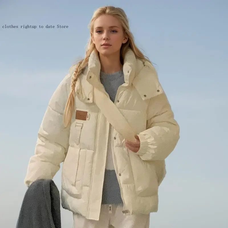 Winter Windproof Thermal Jacket for Women Lady's Padded Coat Geometric Print Zipper Fly Hooded Cropped Female's Quilted Jacket