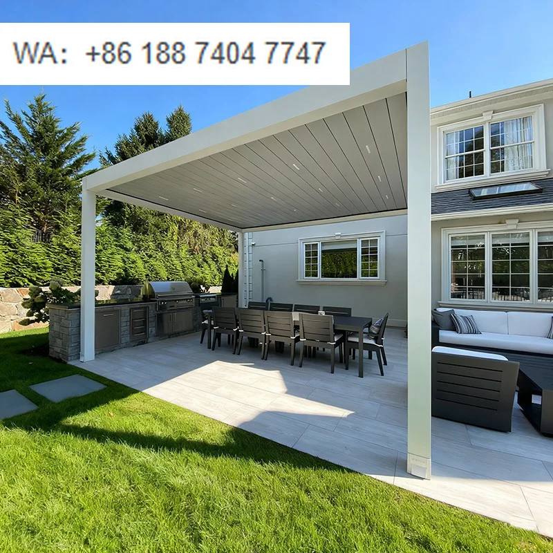Outdoor Rectangular Aluminum Pergola with Motorized Retractable Canopy PVC Material Customizable Sizes for Garden & Backyard
