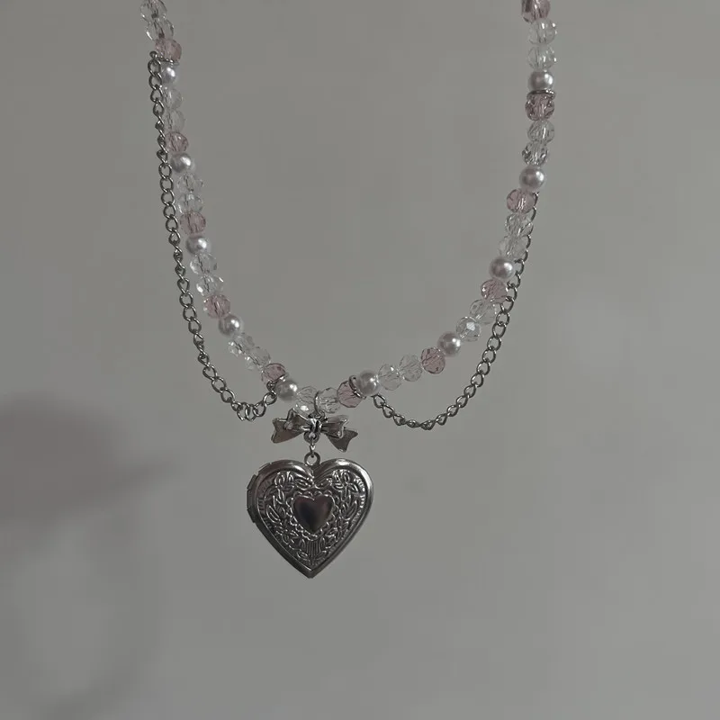Vintage Heart Cross Pendant Necklace Gothic Multi layered Tassel Imitation Pearl Chain Choker Trend Party Neck Jewelry