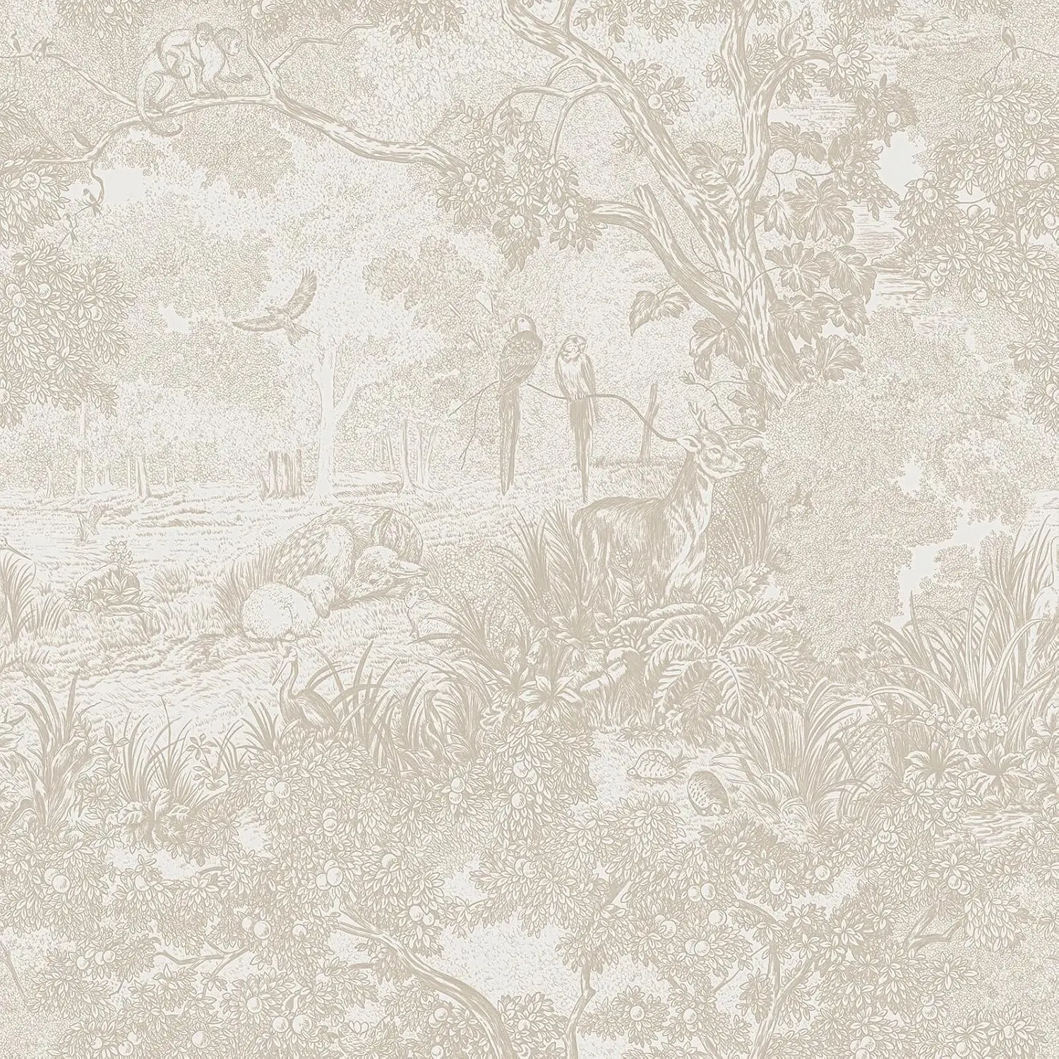 

Peel and Stick Wallpaper Beige Neutral Vintage Forest Animals Floral Removable Self-Adhesive Contact Paper for Bedroom Living