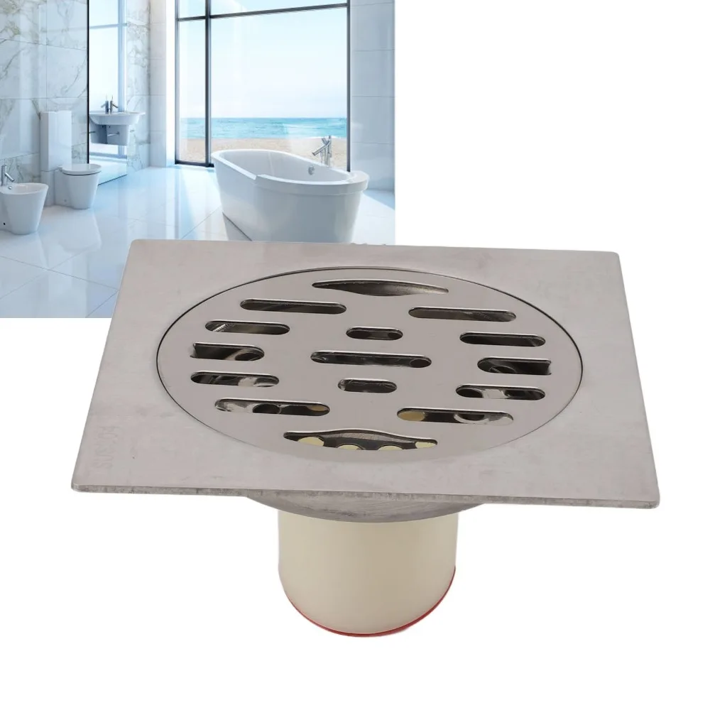 304 Stainless Steel Floor Drain Magnetic Suction Core Anti Clogging Square Floor Drain Odor Proof For 1.97-2.95in Pipe
