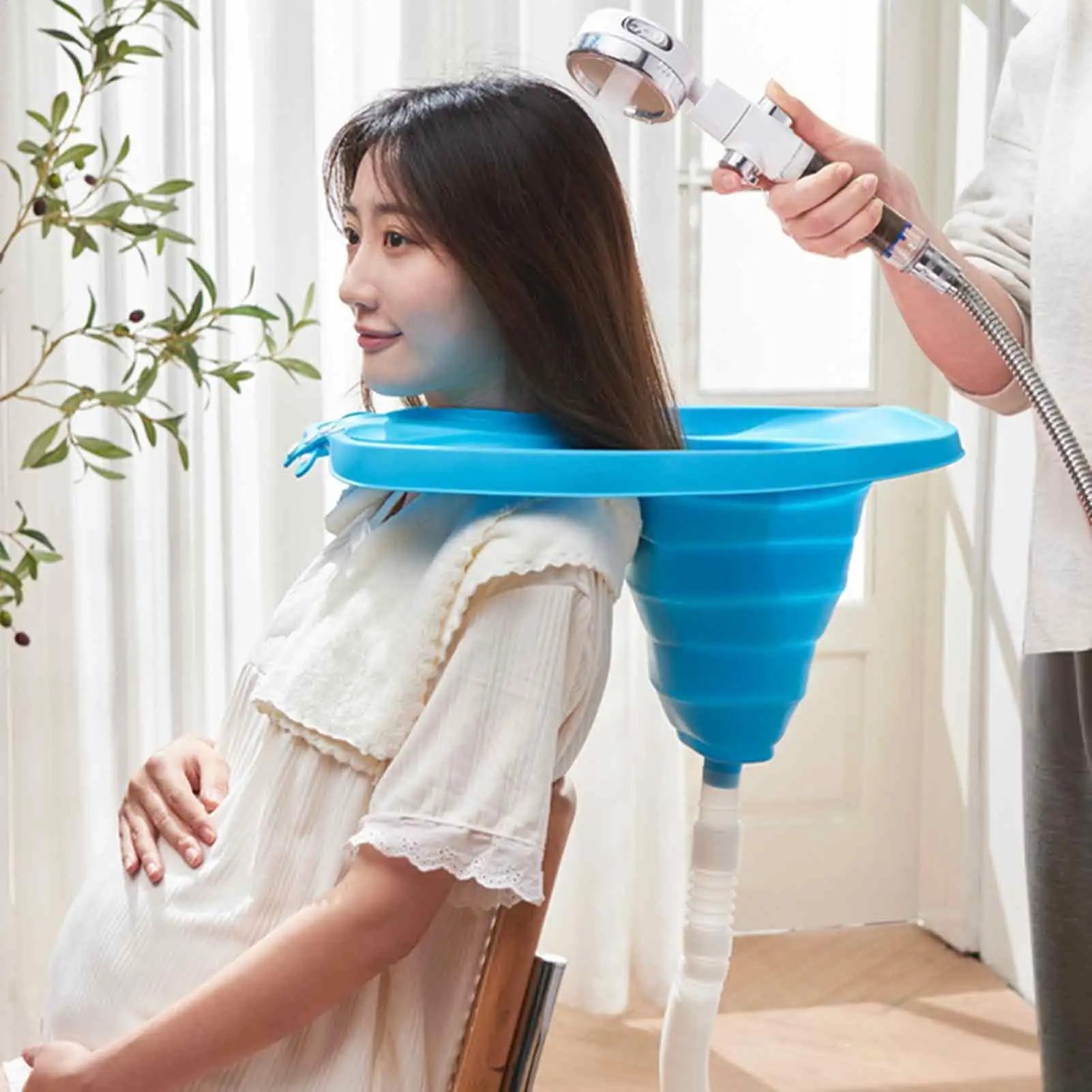 

Portable Hair Washing Tray Foldable Vertical Shampooing Basin with Drain Hose for Elderly Home Salon Hair Wash Supplies for