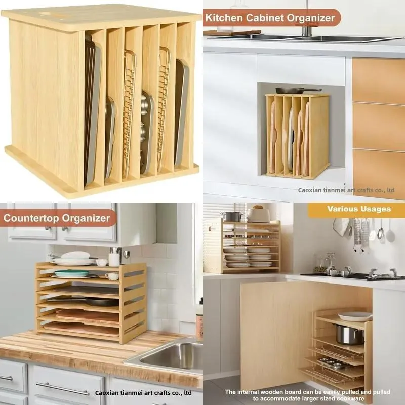 Solid Wood Kitchen Storage Rack Separate Organizer No Punching Installation Modern Simple Design for Pots Baking Trays