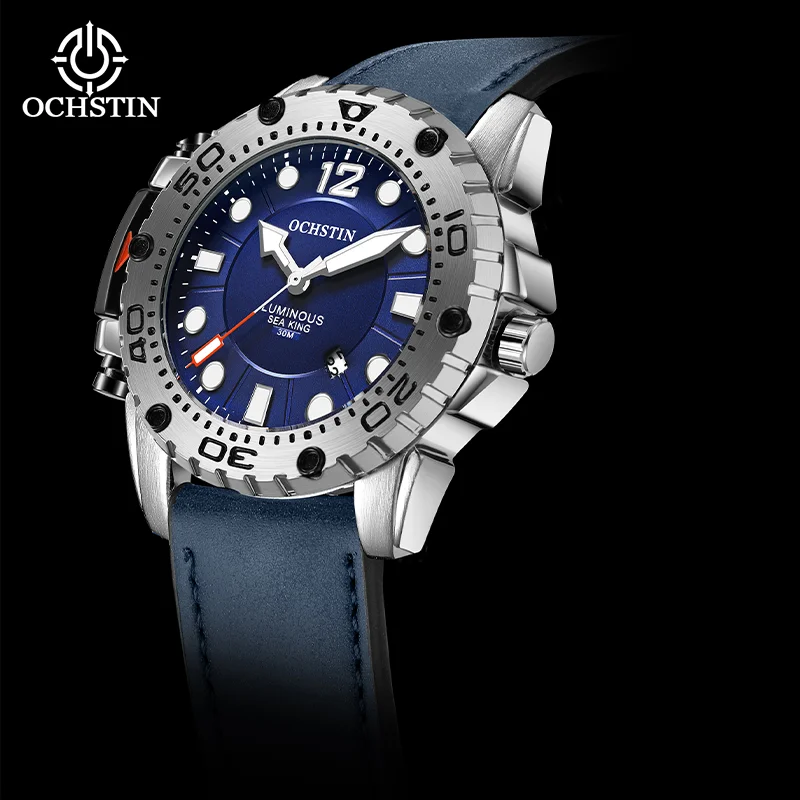 OCHSTIN Leather Strap Wristwatch Man Quartz Movement Watches Men's Navigator Series 30 Meters Water Resistance Luxury Watch