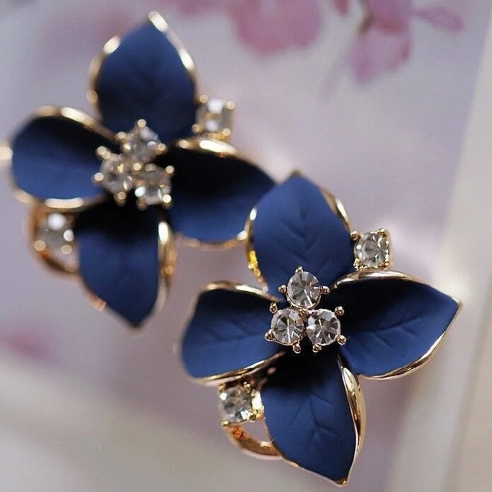 Simple Elegant Noble Earrings Blue Flower Crystal Camellia Earrings Women's Christmas Earrings Pendant Party Jewelry Gifts image 3