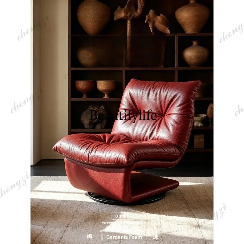 M45 Italian minimalist first layer cowhide single sofa chair living room leather leisure chair recliner