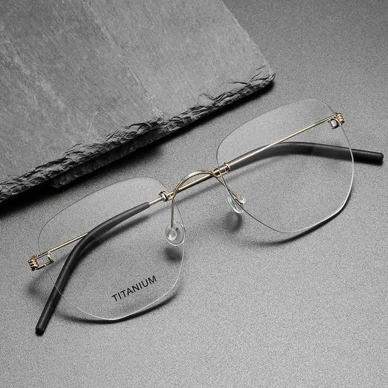 Fashion Polygon Rimless Glasses Frame Men Women Pure Titanium Ultralight Brand Designer Eyeglasses Big Size No Pressure Eyewear