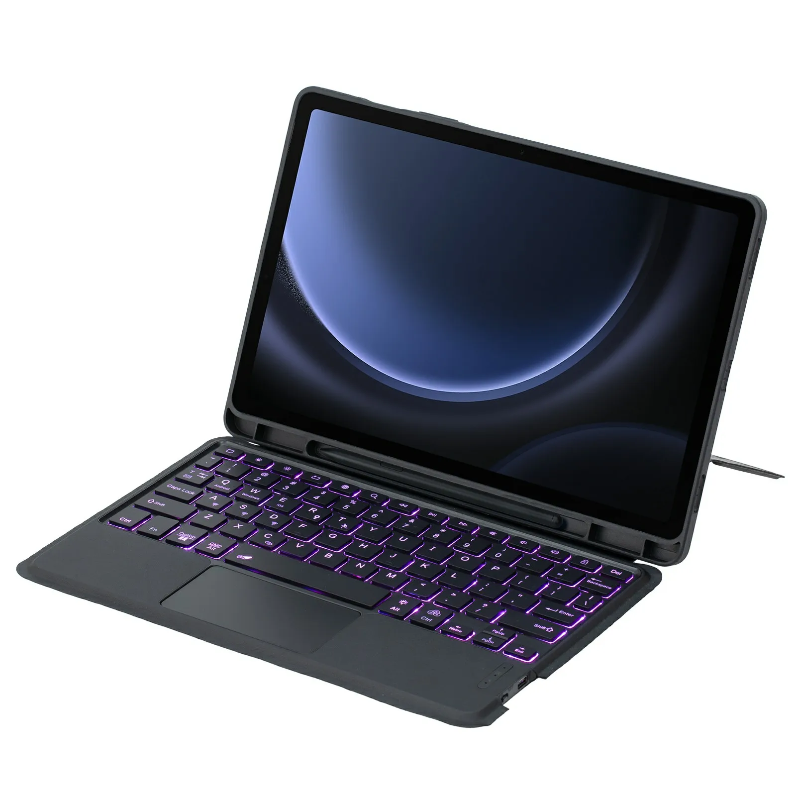 

For Samsung Galaxy Tab S9 FE / Tab S9 X710 / 716B / 718U Floating Bluetooth-compatible Keyboard Stand Case with Backlit - Black