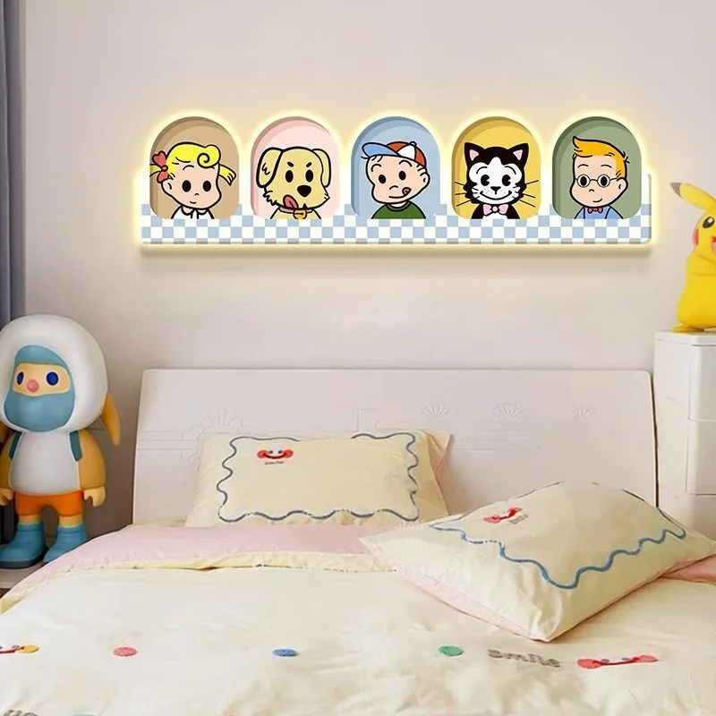 Dopamine bedroom decoration painting, cream wind cartoon ins room wall painting, ambient light painting bedside mural